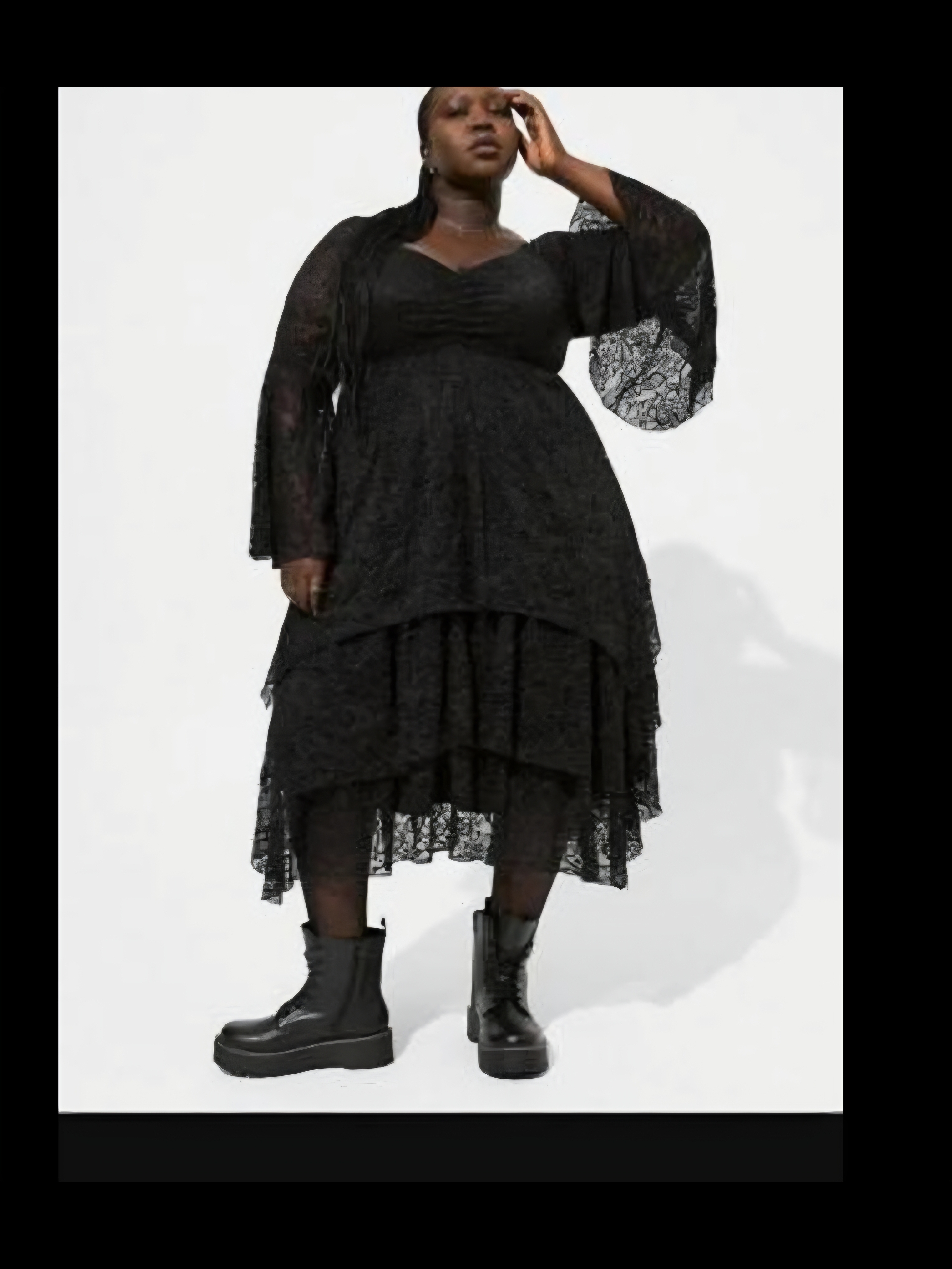Torrid Festi 5x Black Lace Goth Tiered Midi Dress With Flutter Sleeves Nwot
